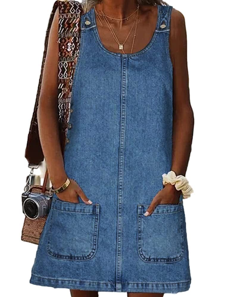 BZB Women's Sleeveless Casual Denim Dress Western Jean Overall Dress