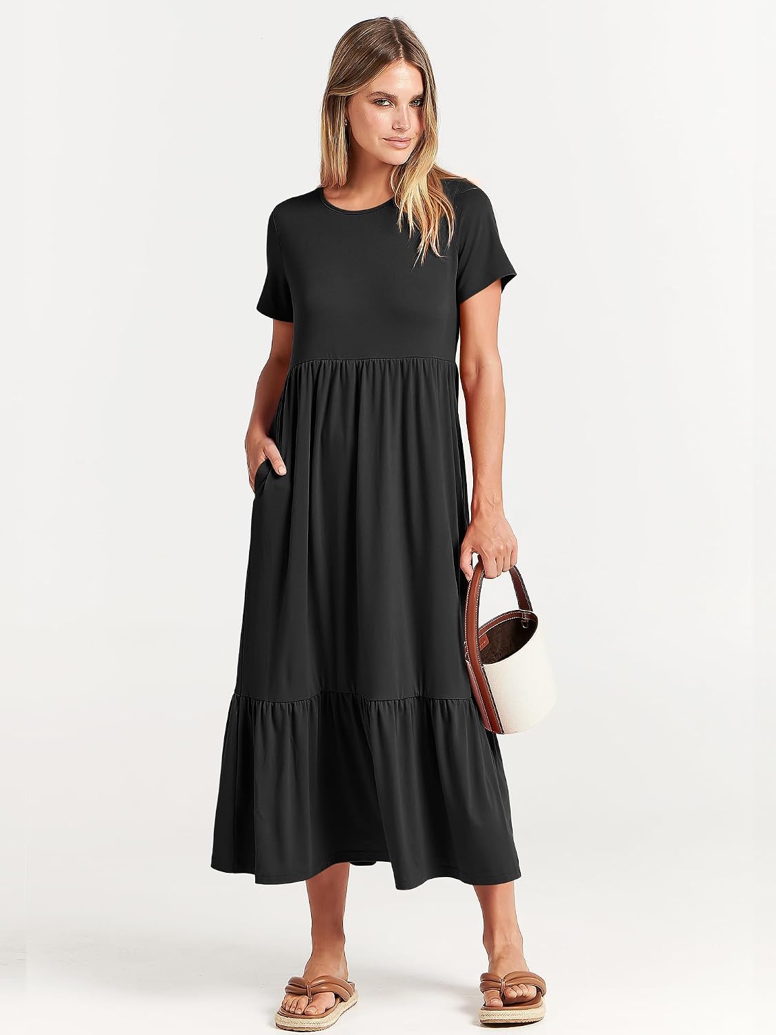 ANRABESS Womens 2026 Summer Casual Short Sleeve Maxi Dress with Pockets