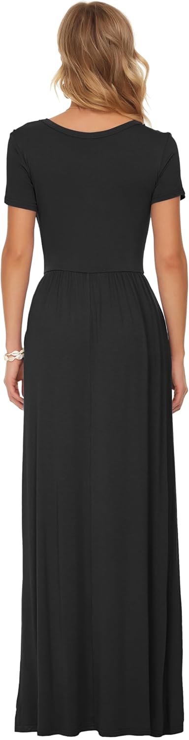 AUSELILY Women's Summer Short Sleeve Loose Plain Casual Long Maxi Dresses