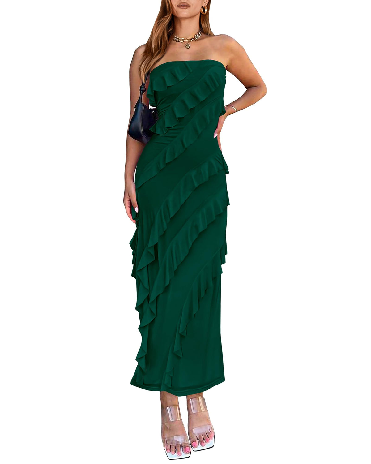 BTFBM Maxi Dresses for Women Solid Bodycon Summer Wedding Guest Dress