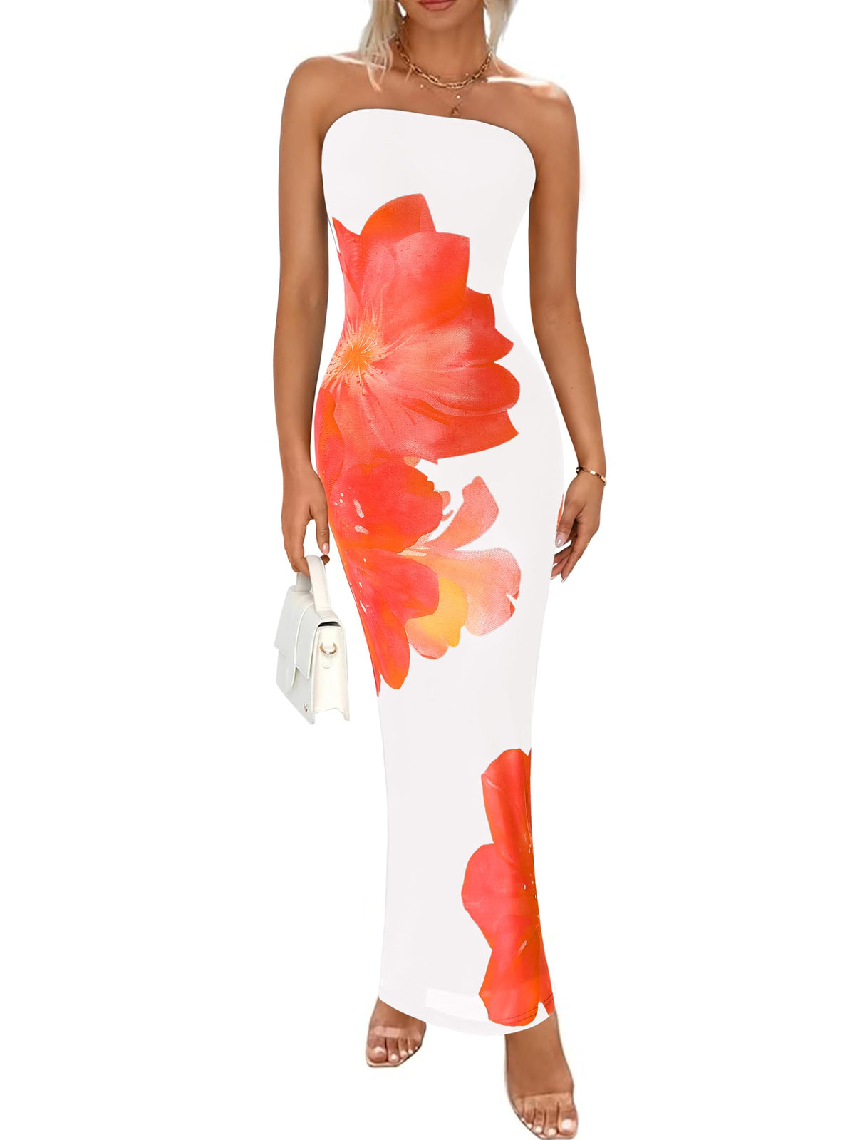PRETTYGARDEN Women Summer Strapless Maxi Dress Tube Floral Bodycon Dresses