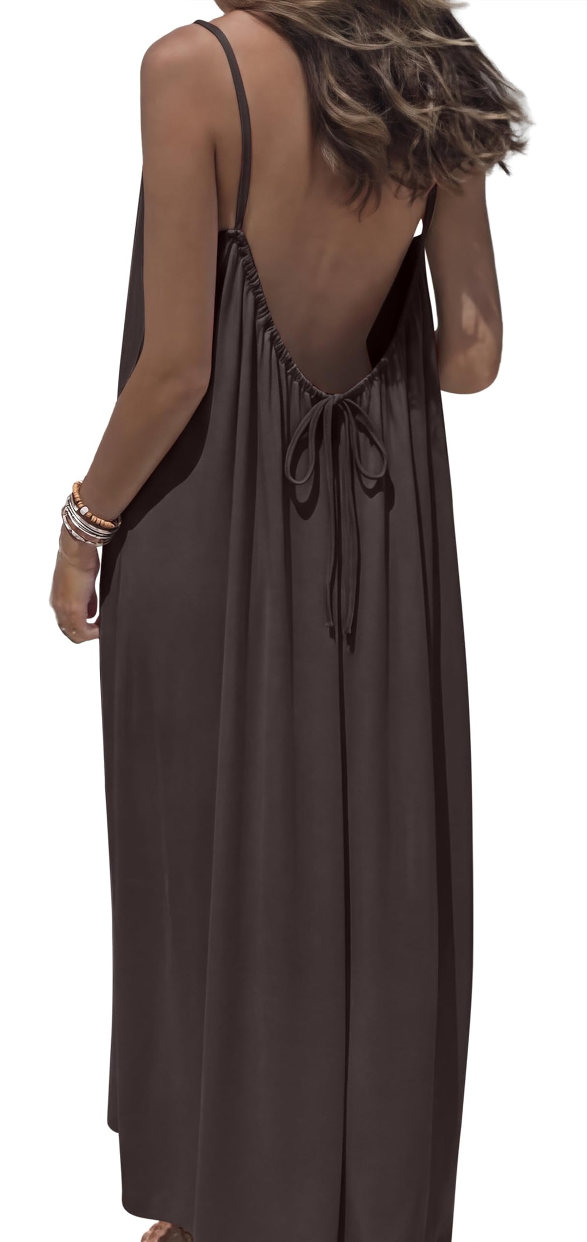 OFEEFAN Summer Dresses for Women 2026 Backless Cami Maxi Sundresses Spaghetti Strap Beach Vacation Clothes Swimsuit Coverup