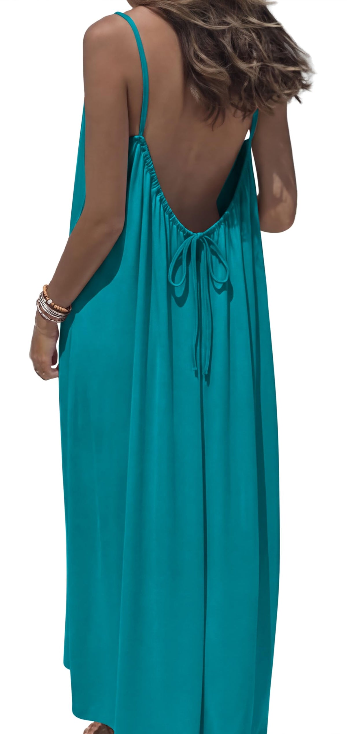 OFEEFAN Summer Dresses for Women 2026 Backless Cami Maxi Sundresses Spaghetti Strap Beach Vacation Clothes Swimsuit Coverup