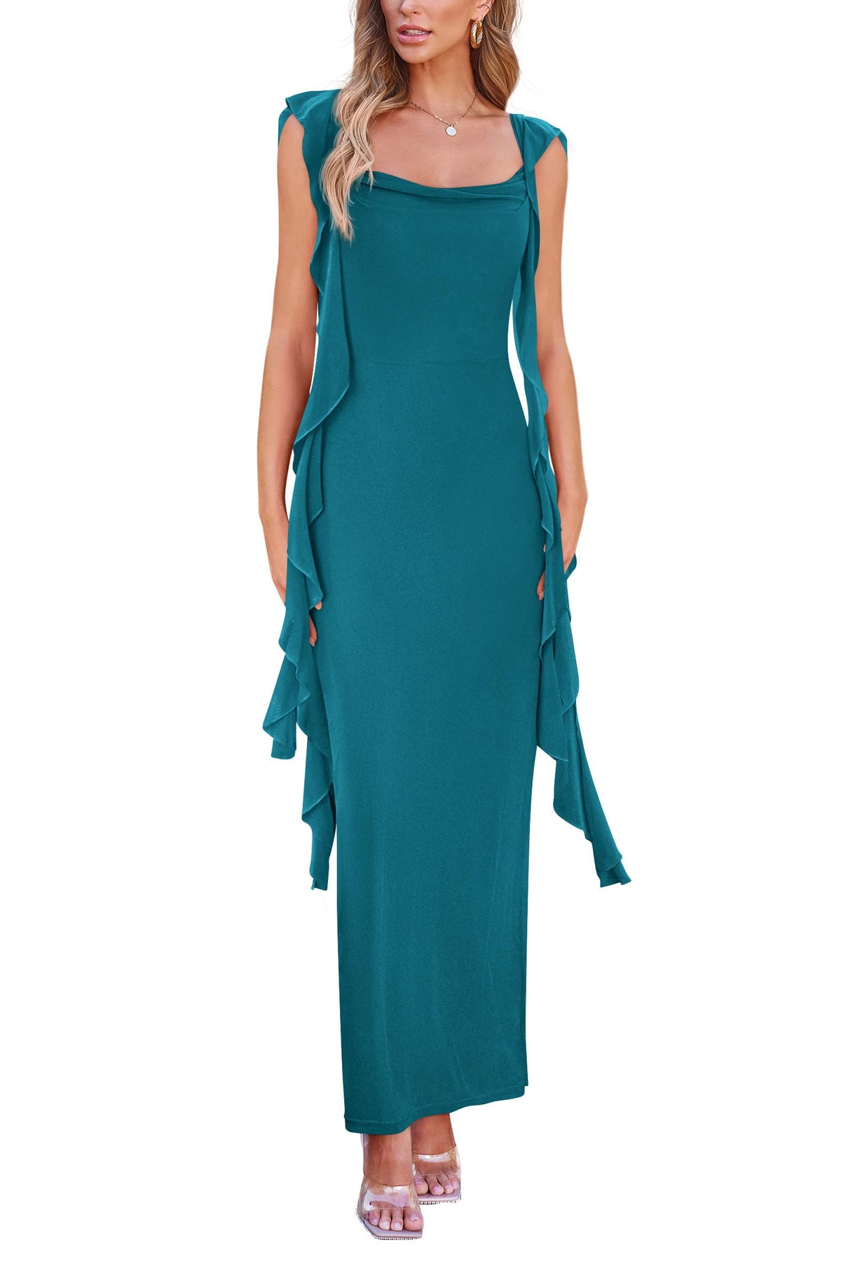 PRETTYGARDEN Summer Dresses for Women Ruffle Bodycon Maxi Dress