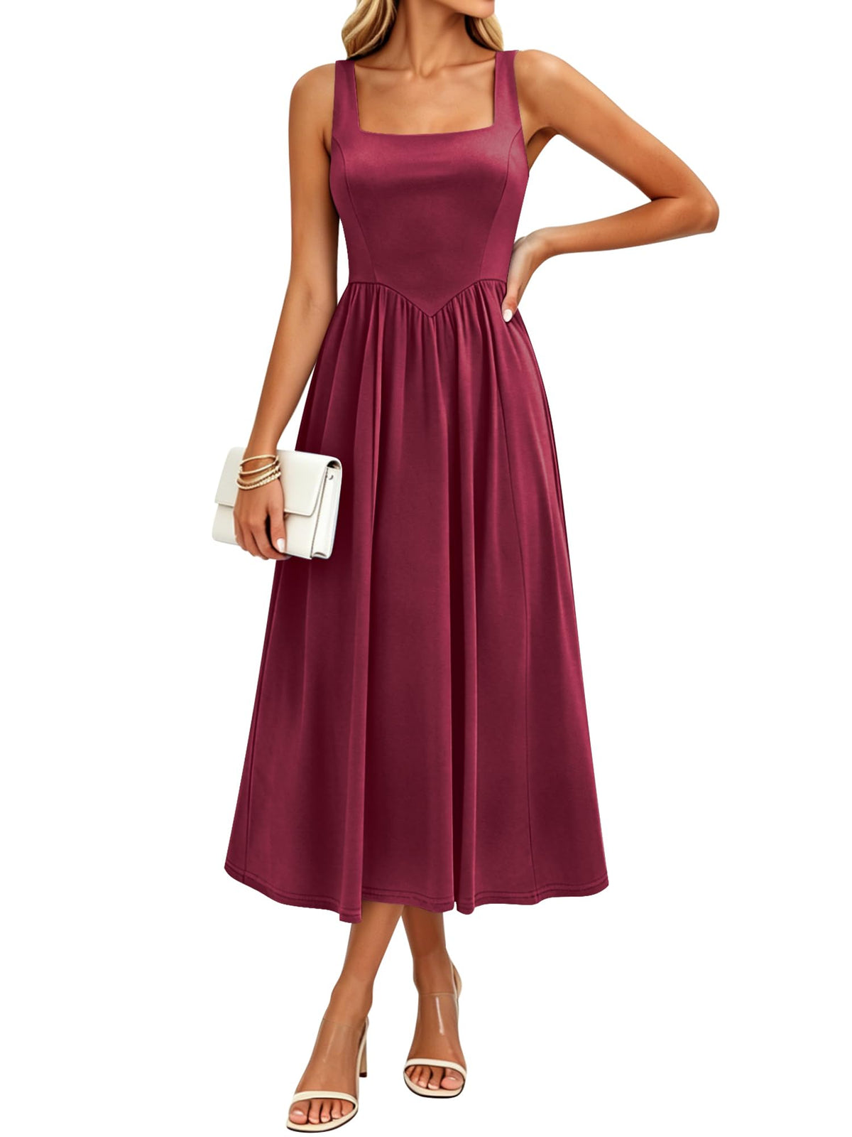 Sureple Midi Dresses for Women 2026 Spring Square Neck Tank Sleeveless A Line Casual Summer Sundresses with Pockets