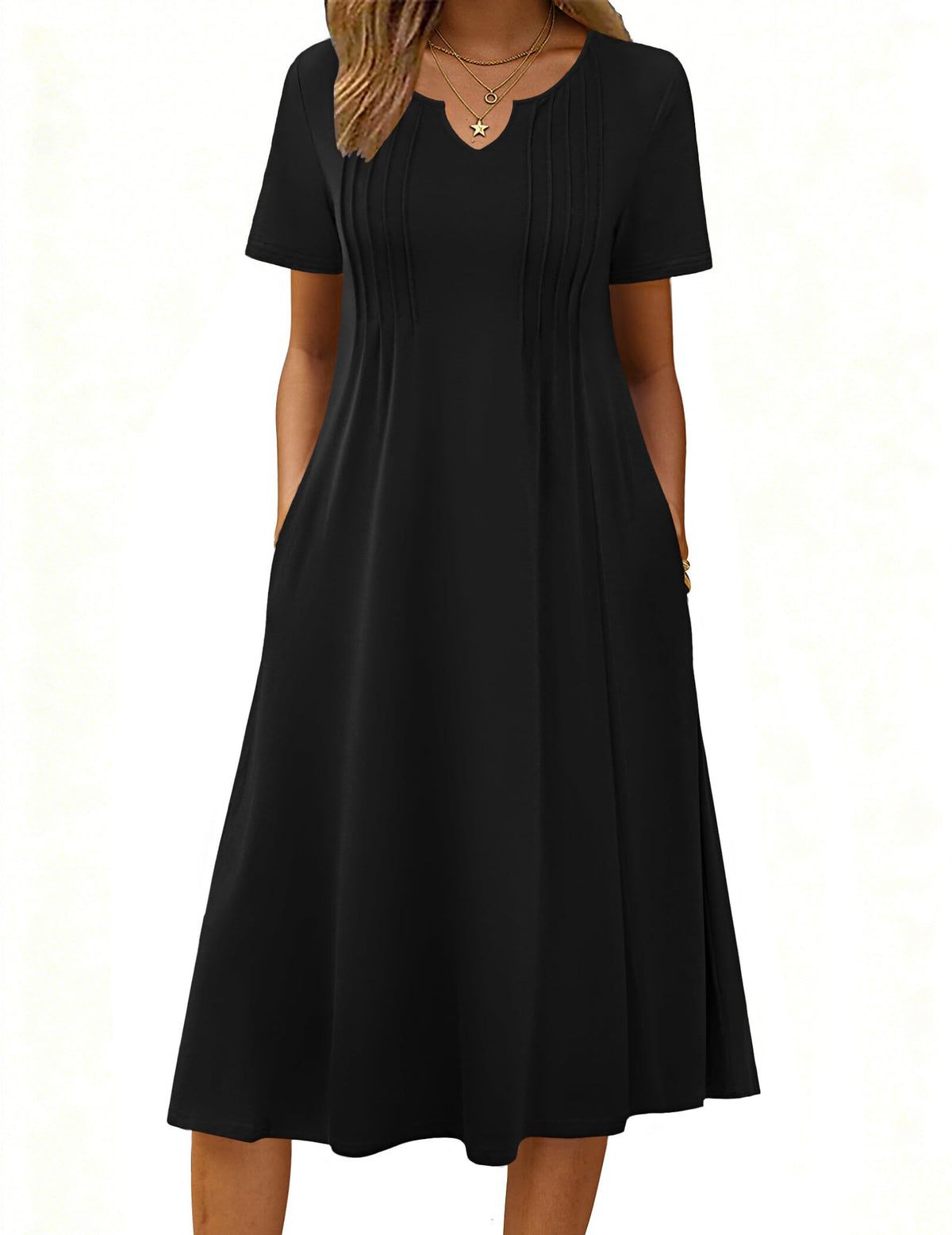Zeagoo Summer Dresses for Women 2026 Casual Short Sleeve Aline Midi Dress with Pocket Flowy Pleated Tshirt Beach Sundress