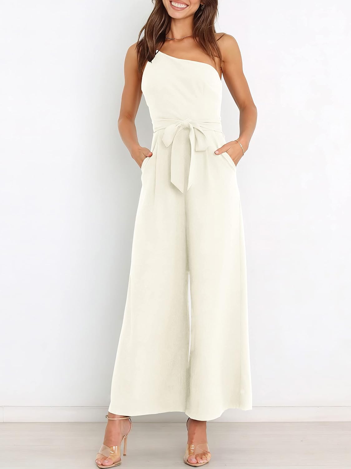 ANRABESS Jumpsuits for Women Dressy One Shoulder Sleeveless Romper