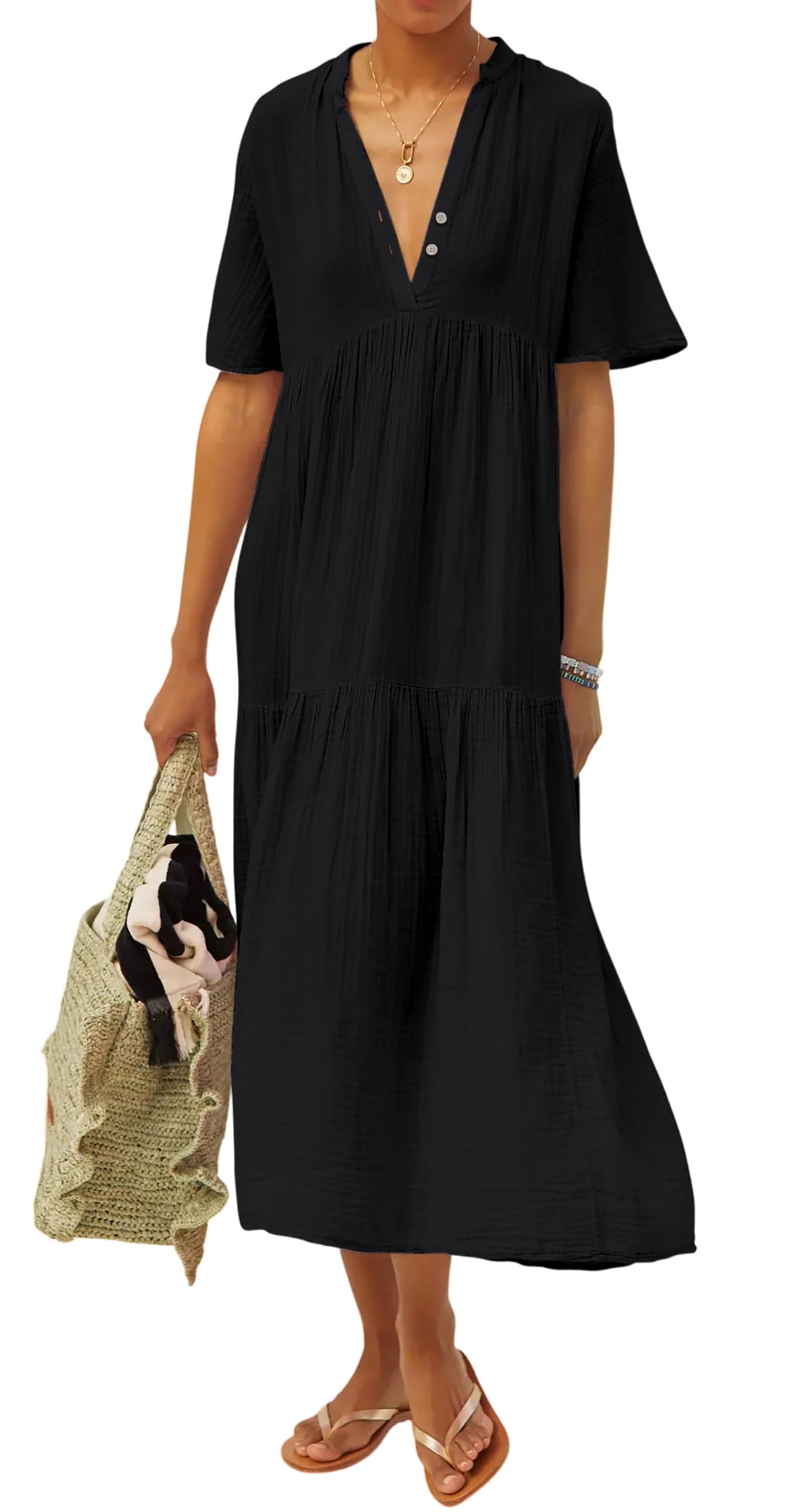 R.Vivimos Womens Summer Cotton Casual Flowy Maxi Dress