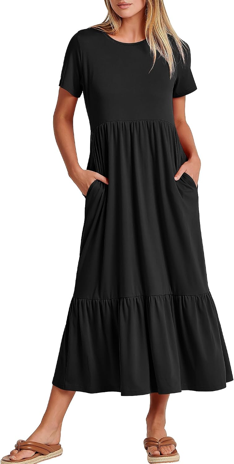 ANRABESS Womens 2026 Summer Casual Short Sleeve Maxi Dress with Pockets