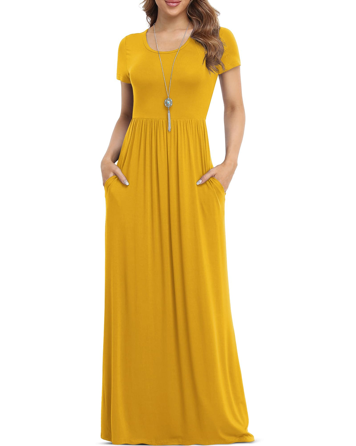 VIISHOW Women's Short Sleeve Loose Plain Maxi Dresses Casual Long Dresses with Pockets