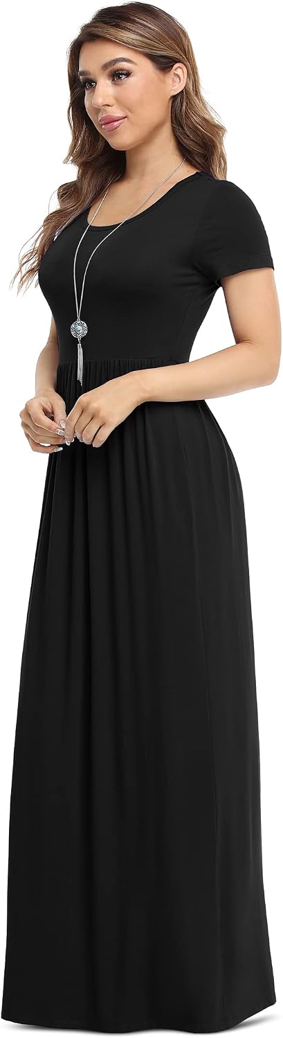 VIISHOW Women's Short Sleeve Loose Plain Maxi Dresses Casual Long Dresses with Pockets