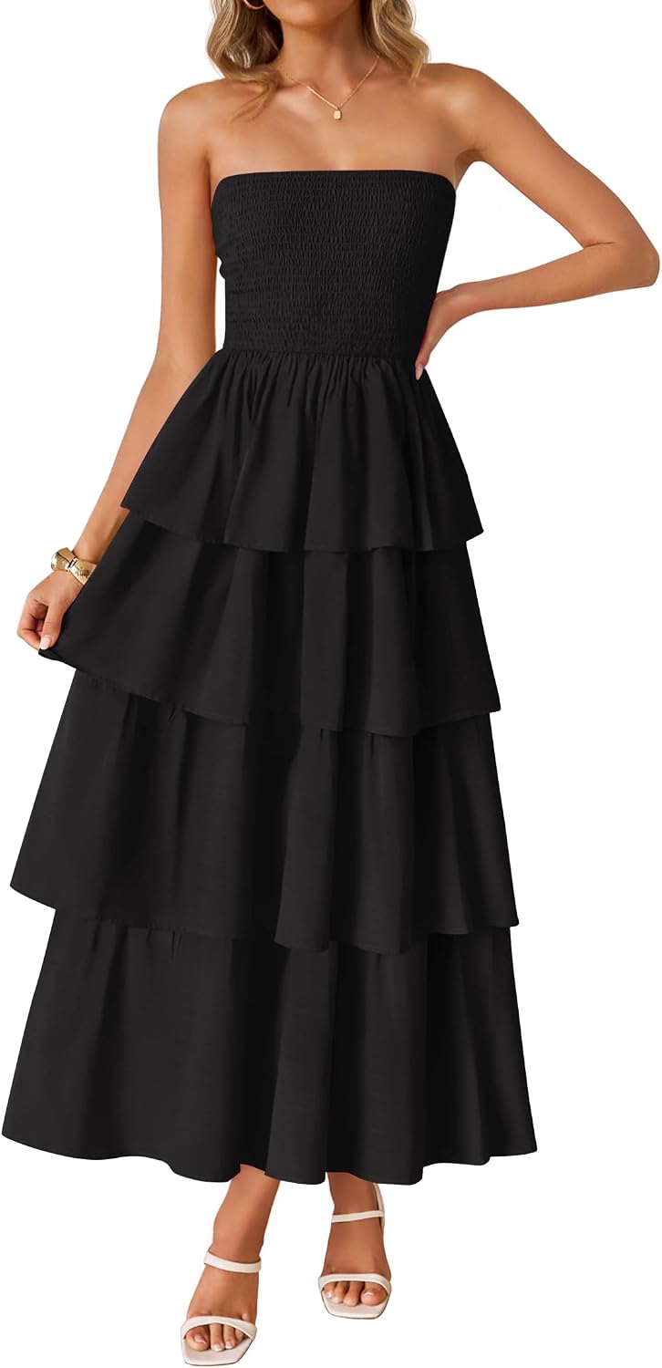 ZESICA Womens 2026 Summer Boho Strapless Maxi Dresses