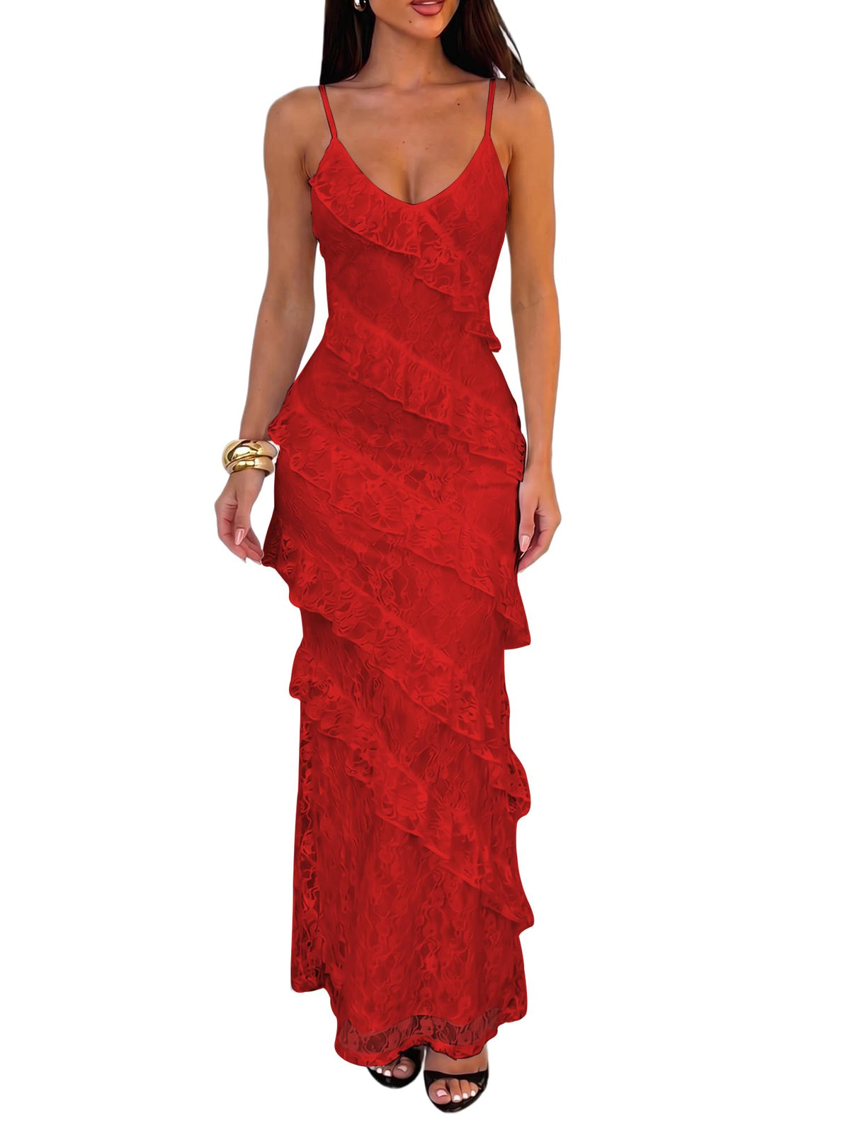 HOCILLE Women's Sexy V Neck Floral Wedding Guest Cocktail Maxi Dress