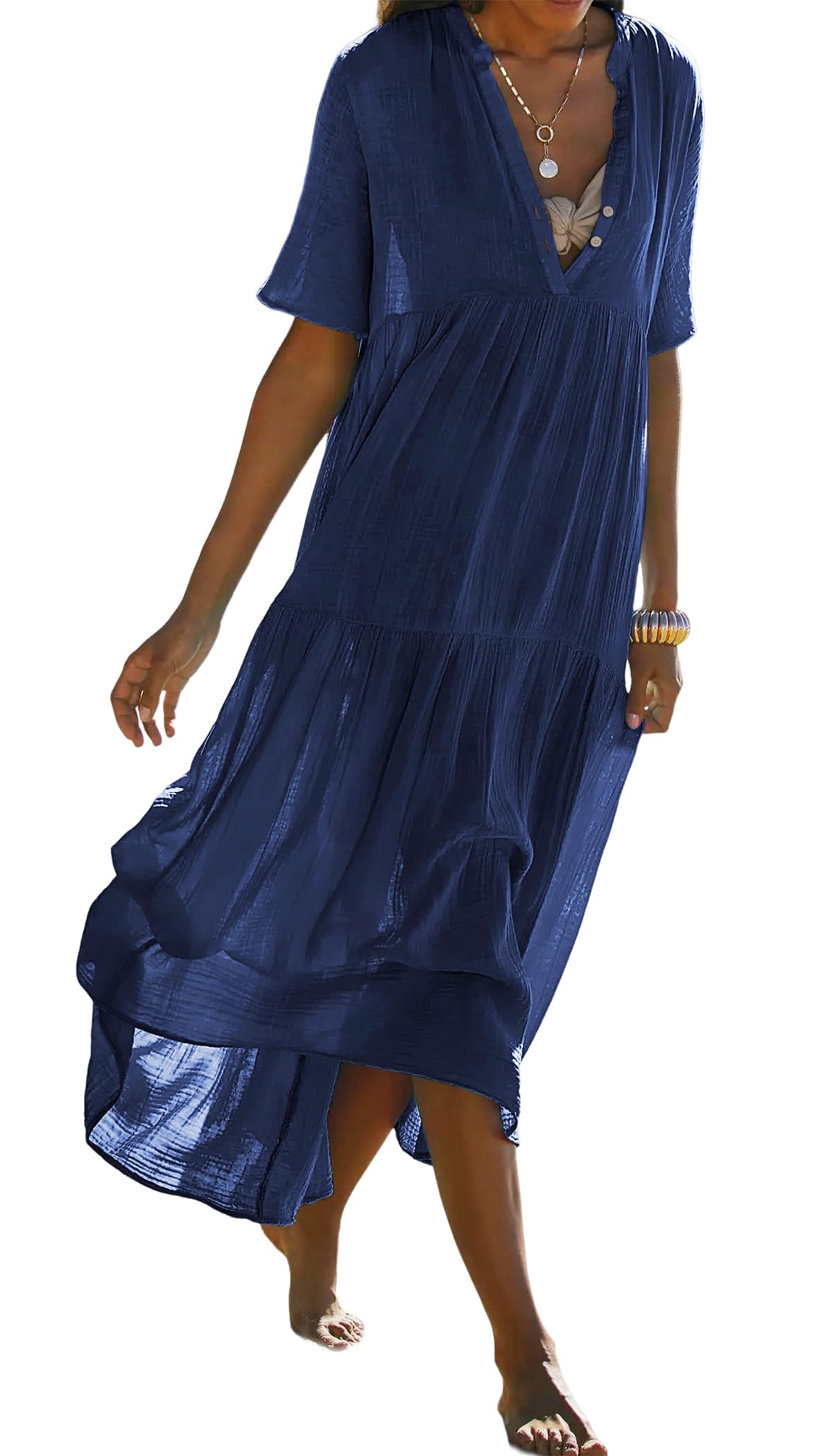 R.Vivimos Womens Summer Cotton Casual Flowy Maxi Dress