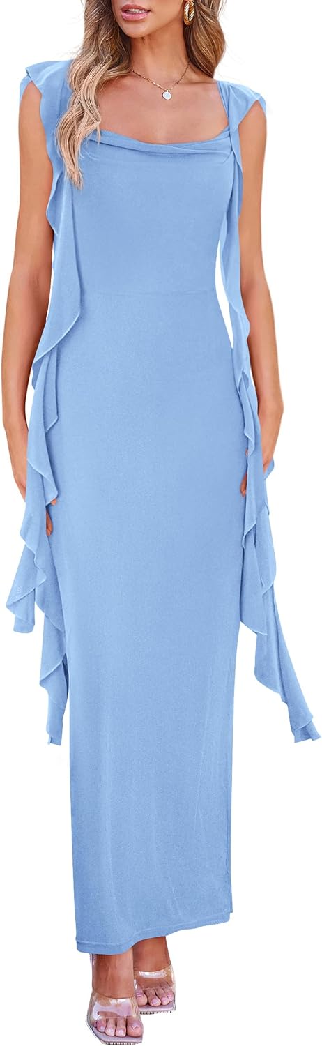 PRETTYGARDEN Summer Dresses for Women Ruffle Bodycon Maxi Dress