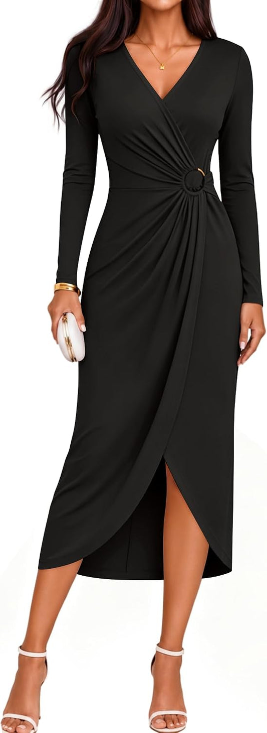 ZESICA Women's Fall Long Sleeve Wrap Bodycon Cocktail Party Dresses