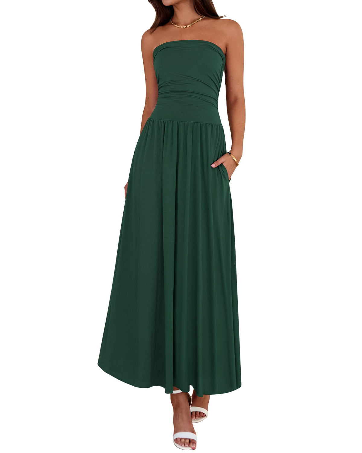 BTFBM Summer Maxi Dresses for Women Strapless Tube Top Dress