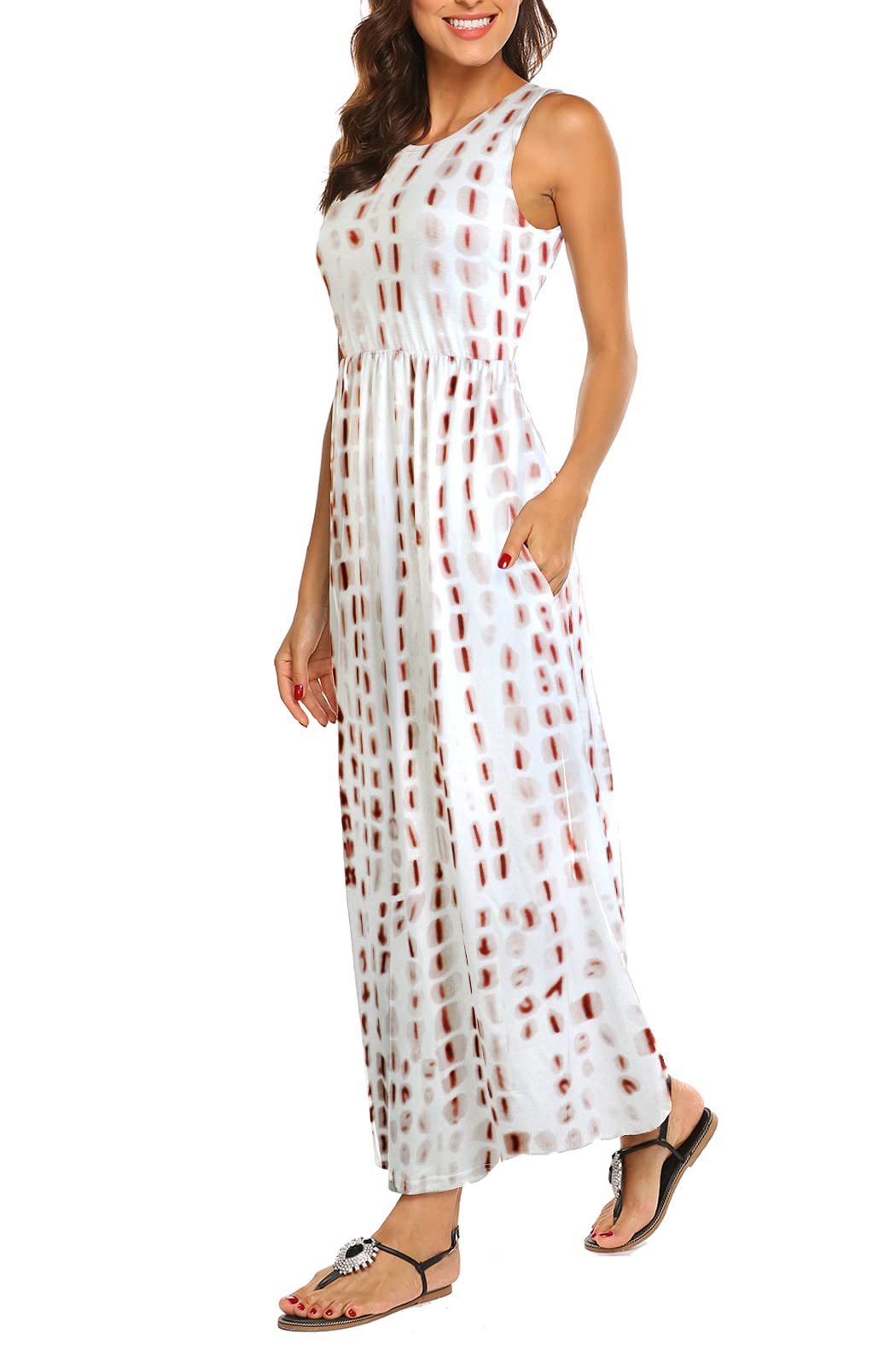 Hount Women's Summer Sleeveless Striped Flowy Casual Long Maxi Dress with Pockets