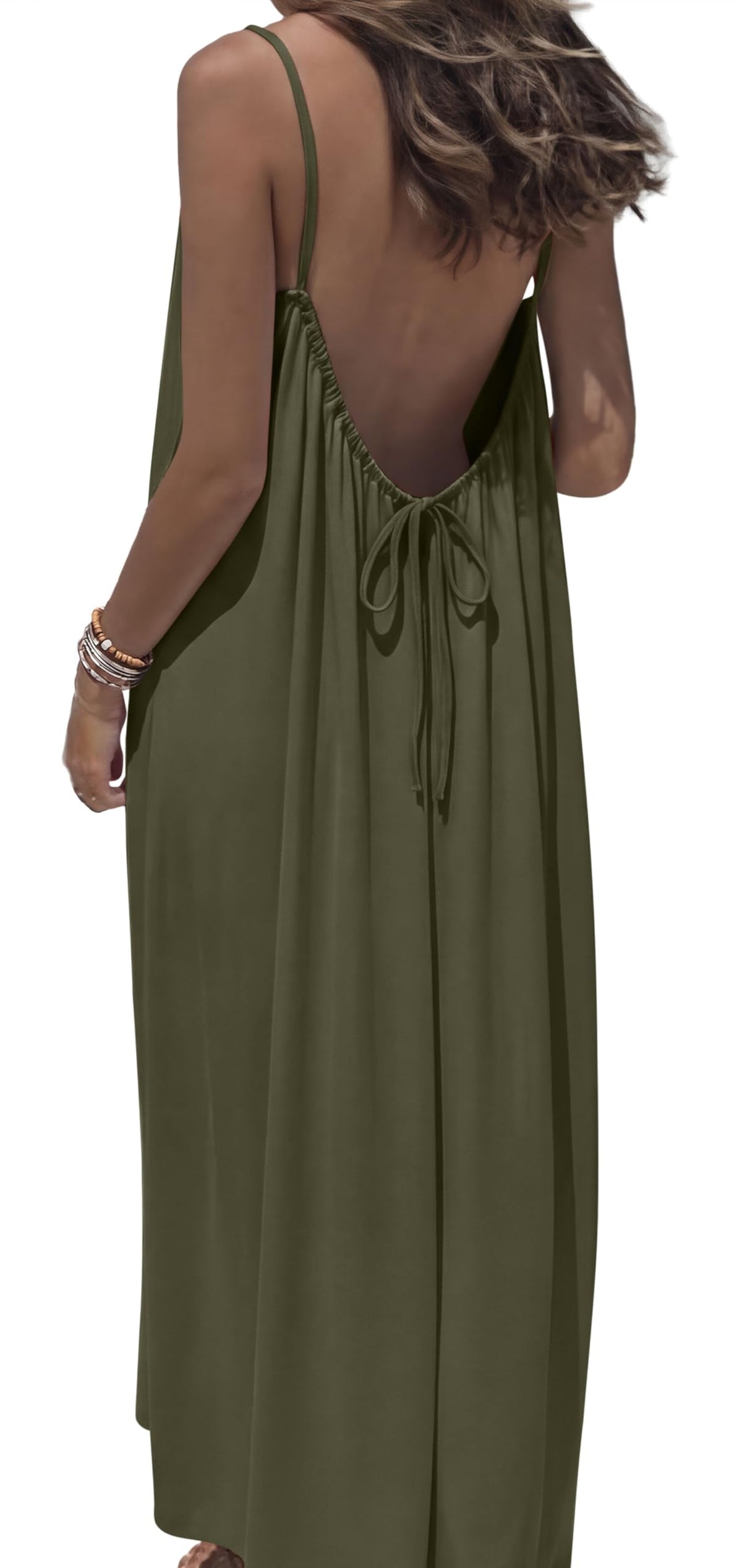 OFEEFAN Summer Dresses for Women 2026 Backless Cami Maxi Sundresses Spaghetti Strap Beach Vacation Clothes Swimsuit Coverup