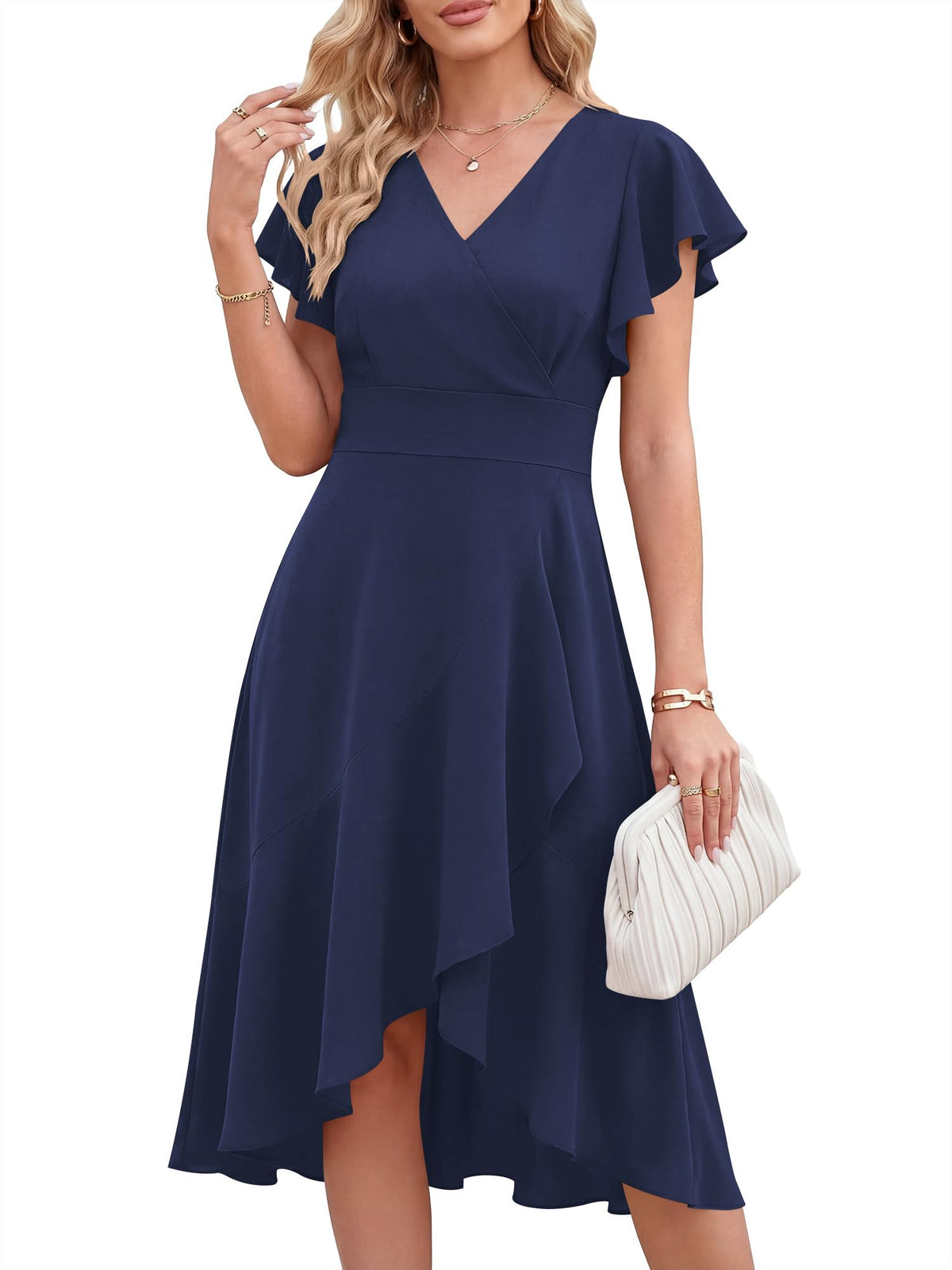 ANRABESS Womens Cocktail Dress Semi Formal Wedding Guest Wrap Midi Dresses Summer Western A Line High Low Ruffled Dress