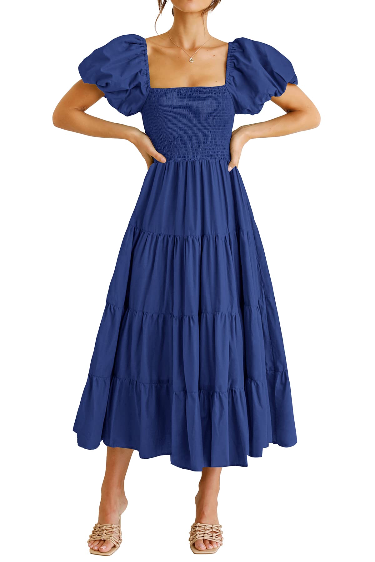 PRETTYGARDEN Women's Smocked Midi Wedding Guest Dress