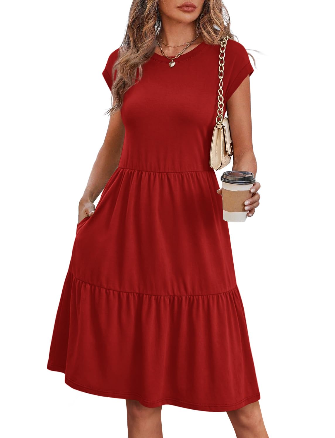 WIHOLL Summer Dresses for Women 2026 Cap Sleeve Casual Sundresses Floral Tiered Swing Fashion Beach Vacation Dress