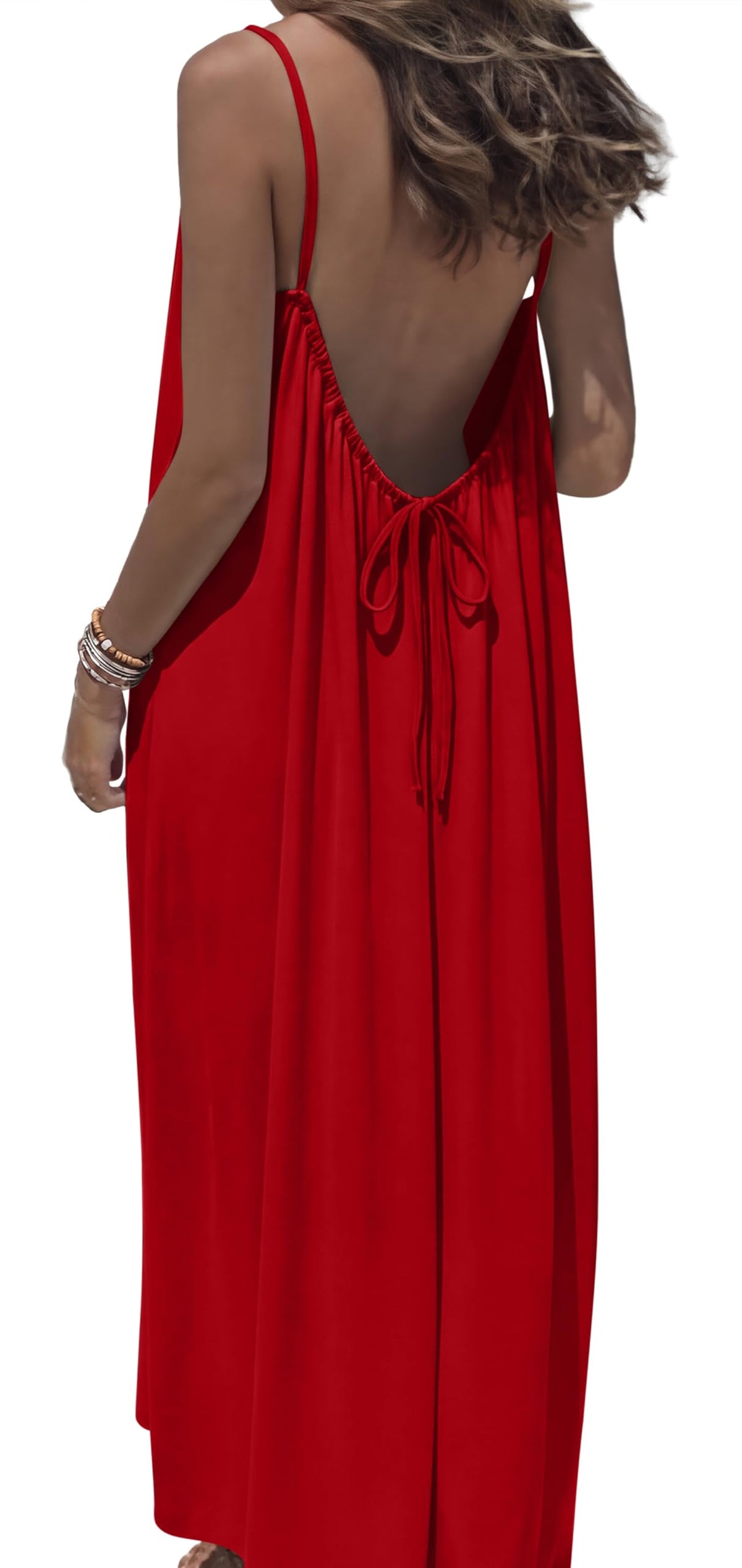 OFEEFAN Summer Dresses for Women 2026 Backless Cami Maxi Sundresses Spaghetti Strap Beach Vacation Clothes Swimsuit Coverup