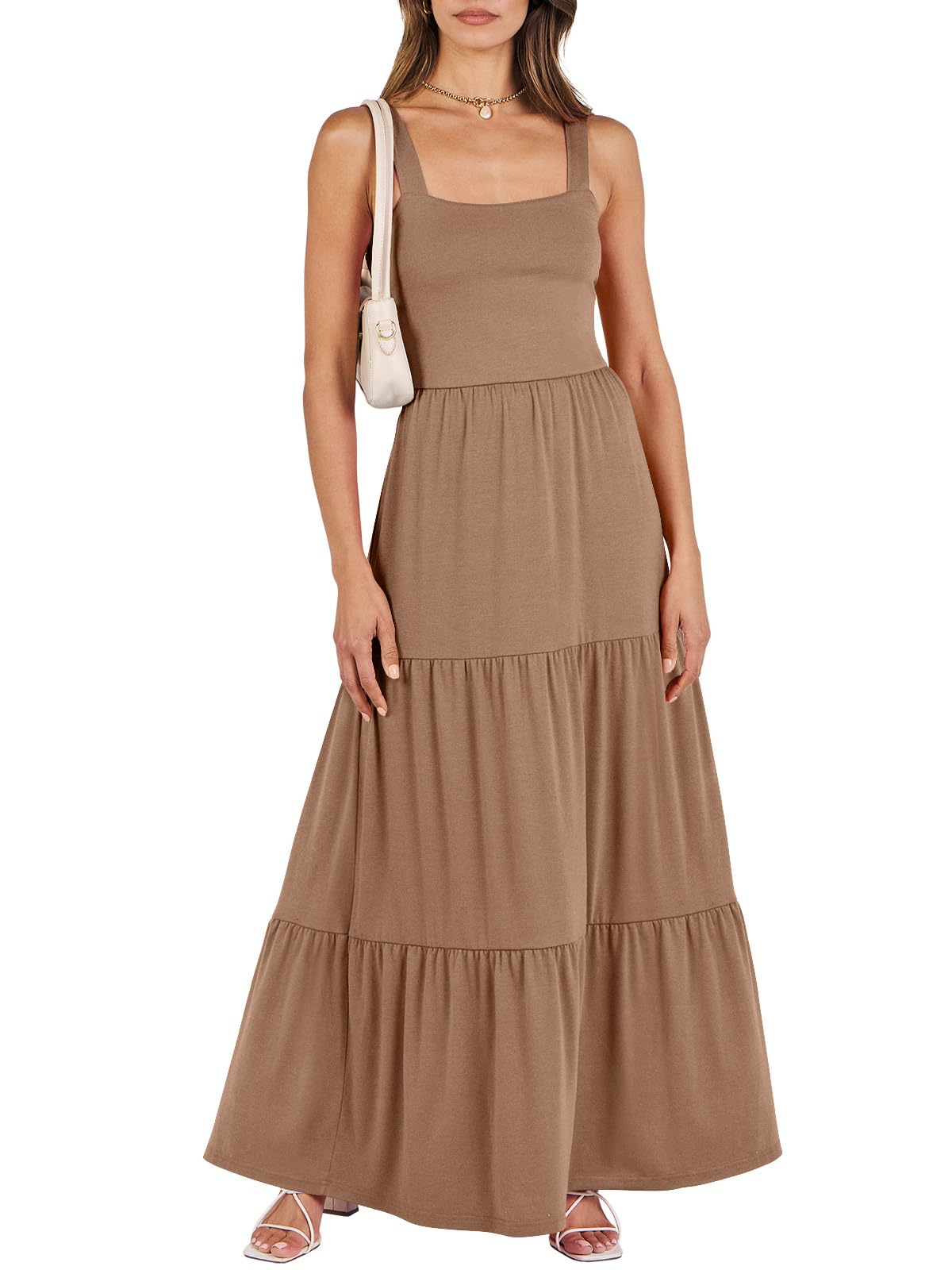 ANRABESS Women's Summer Flowy Maxi Dress Square Neck Sundress with Pockets