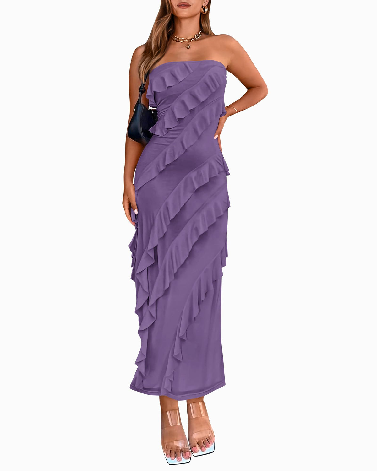 BTFBM Maxi Dresses for Women Solid Bodycon Summer Wedding Guest Dress