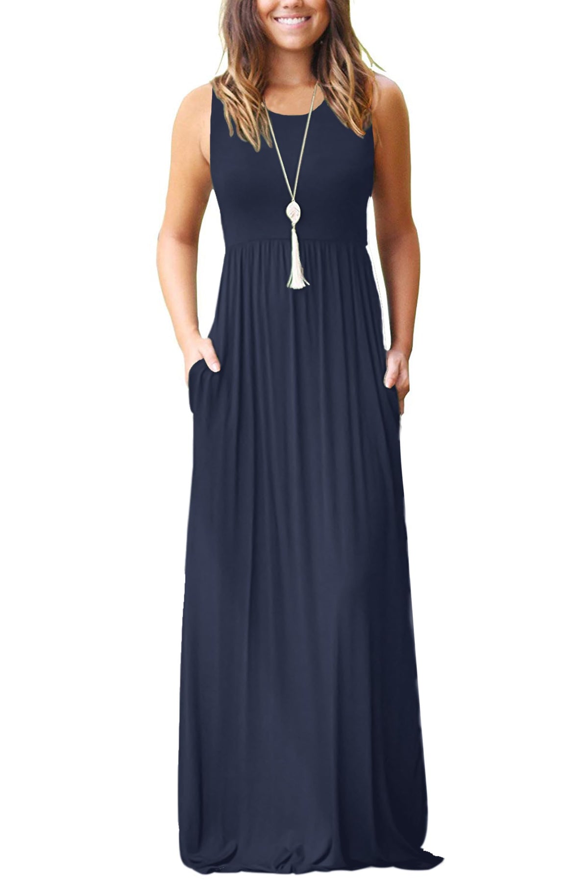 AUSELILY Women's Summer Sleeveless Loose Plain Casual Long Maxi Dresses