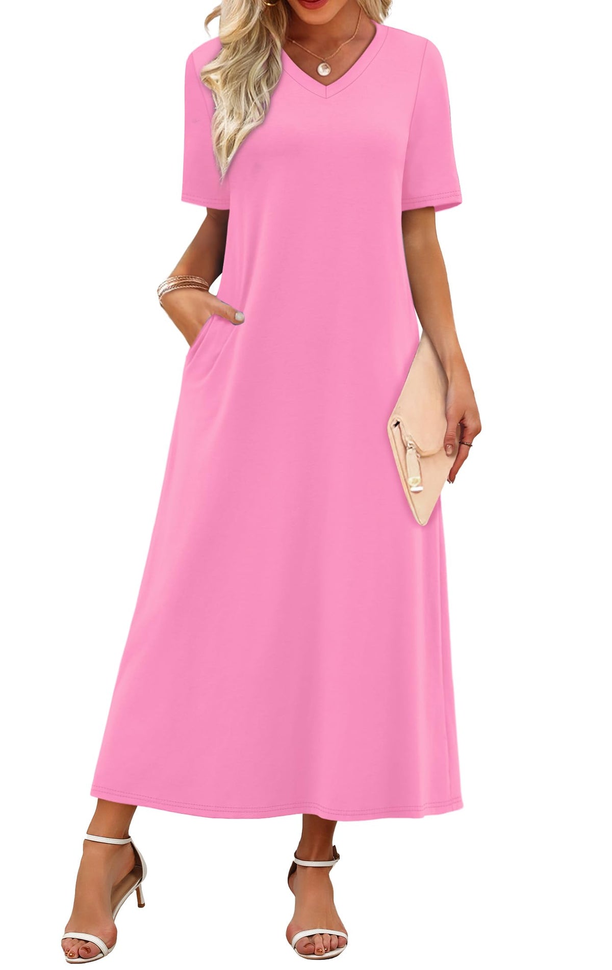 WIHOLL Women's Maxi Dresses V Neck Vacation Beach Sundresses Floral Travel Summer Dress