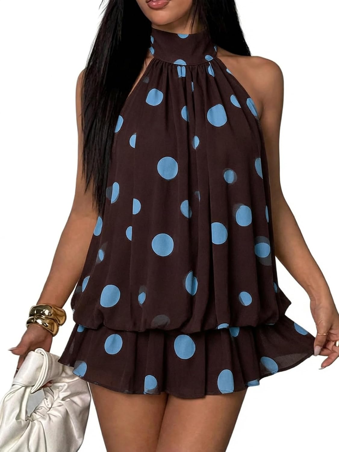 SHENHE Women's Chiffon Halter Mini Dress Wedding Guest Birthday Party Dress