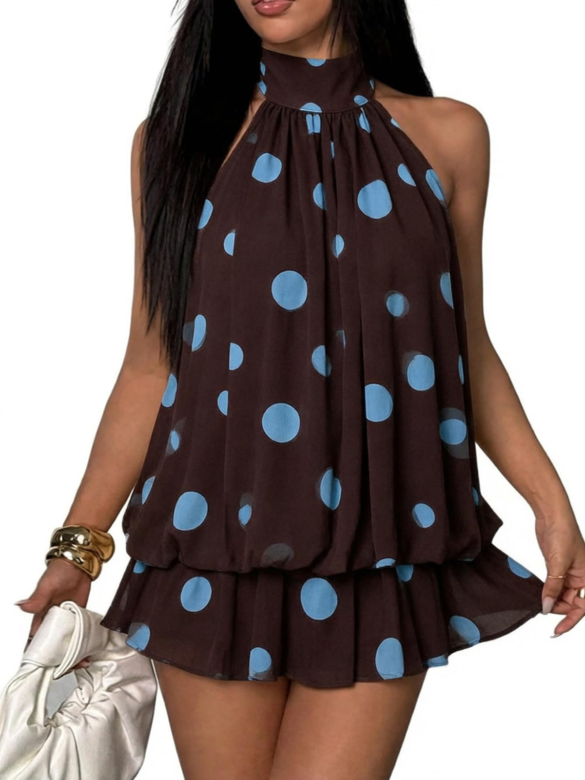 SHENHE Women's Chiffon Halter Mini Dress Wedding Guest Birthday Party Dress
