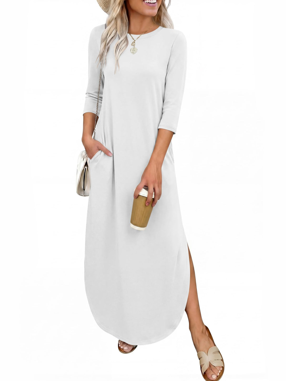 ANRABESS Women’s Air Layer 3/4 Sleeve Fall Maxi Dress & Pockets