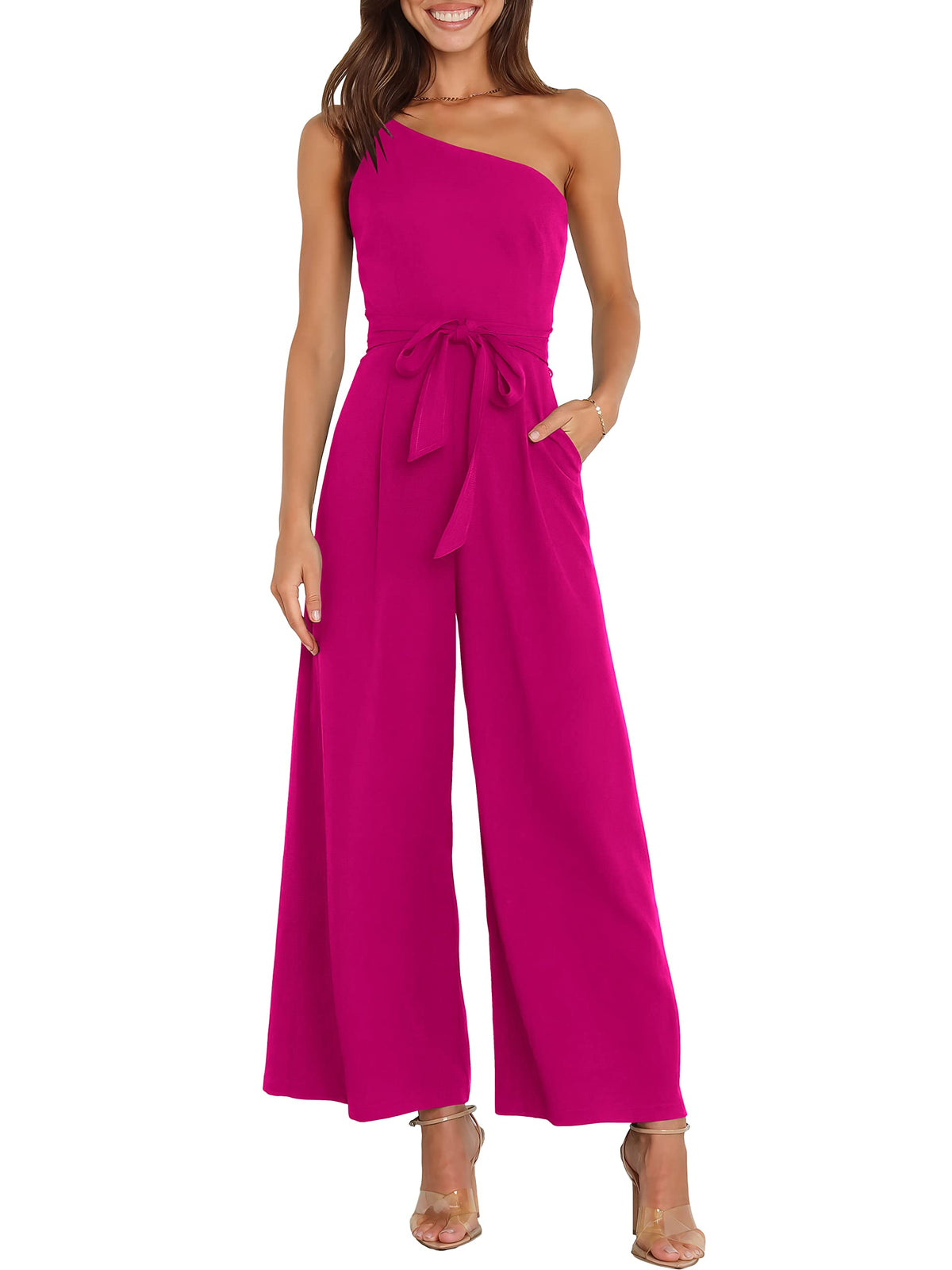 ANRABESS Jumpsuits for Women Dressy One Shoulder Sleeveless Romper