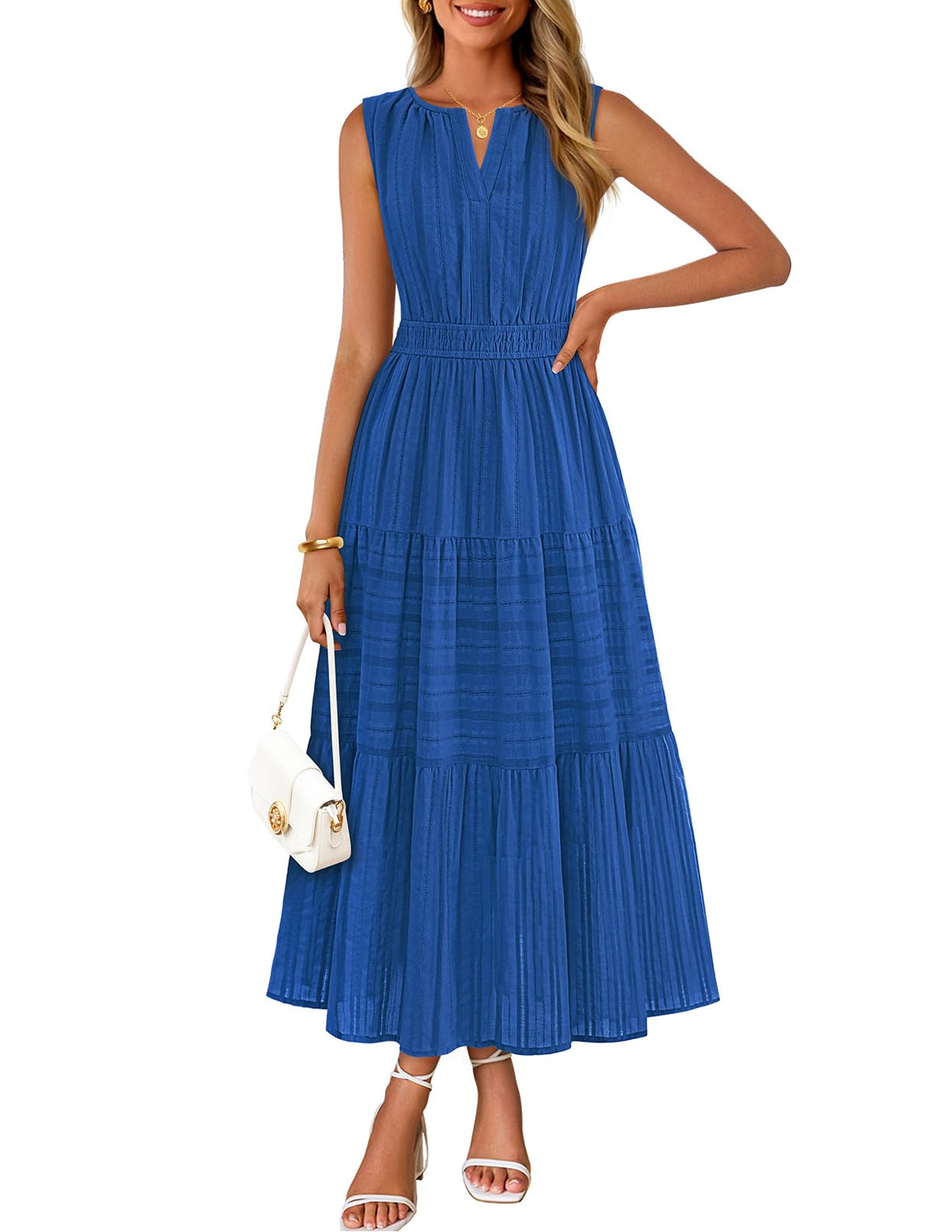 MEROKEETY Summer Casual Sleeveless V Neck Midi Maxi Cotton Dress Women 2026