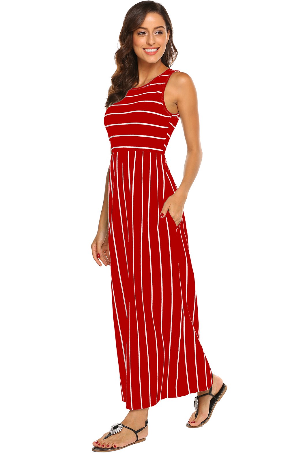 Hount Women's Summer Sleeveless Striped Flowy Casual Long Maxi Dress with Pockets