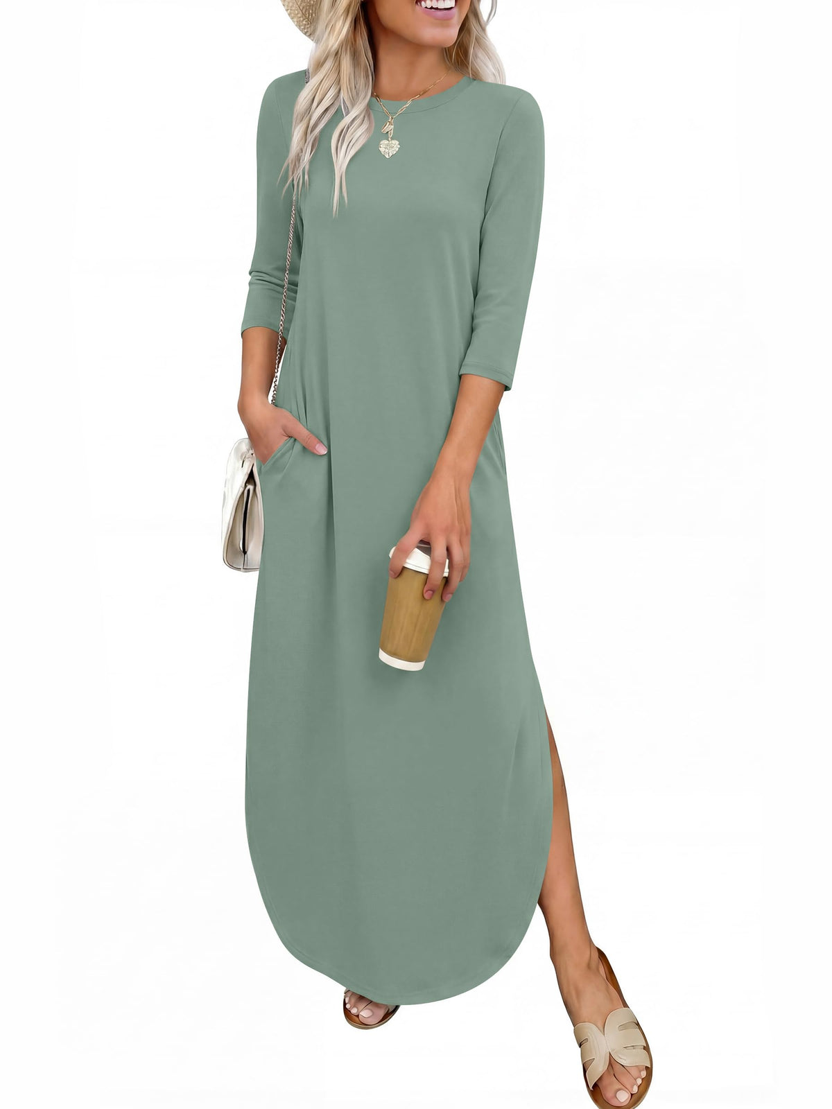 ANRABESS Women’s Air Layer 3/4 Sleeve Fall Maxi Dress & Pockets