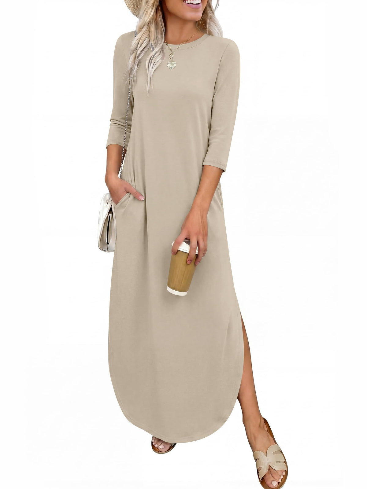 ANRABESS Women’s Air Layer 3/4 Sleeve Fall Maxi Dress & Pockets