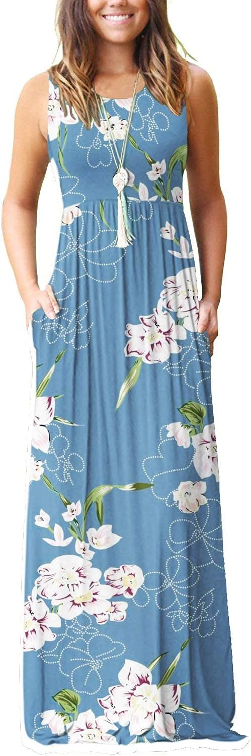 AUSELILY Women's Summer Sleeveless Loose Plain Casual Long Maxi Dresses