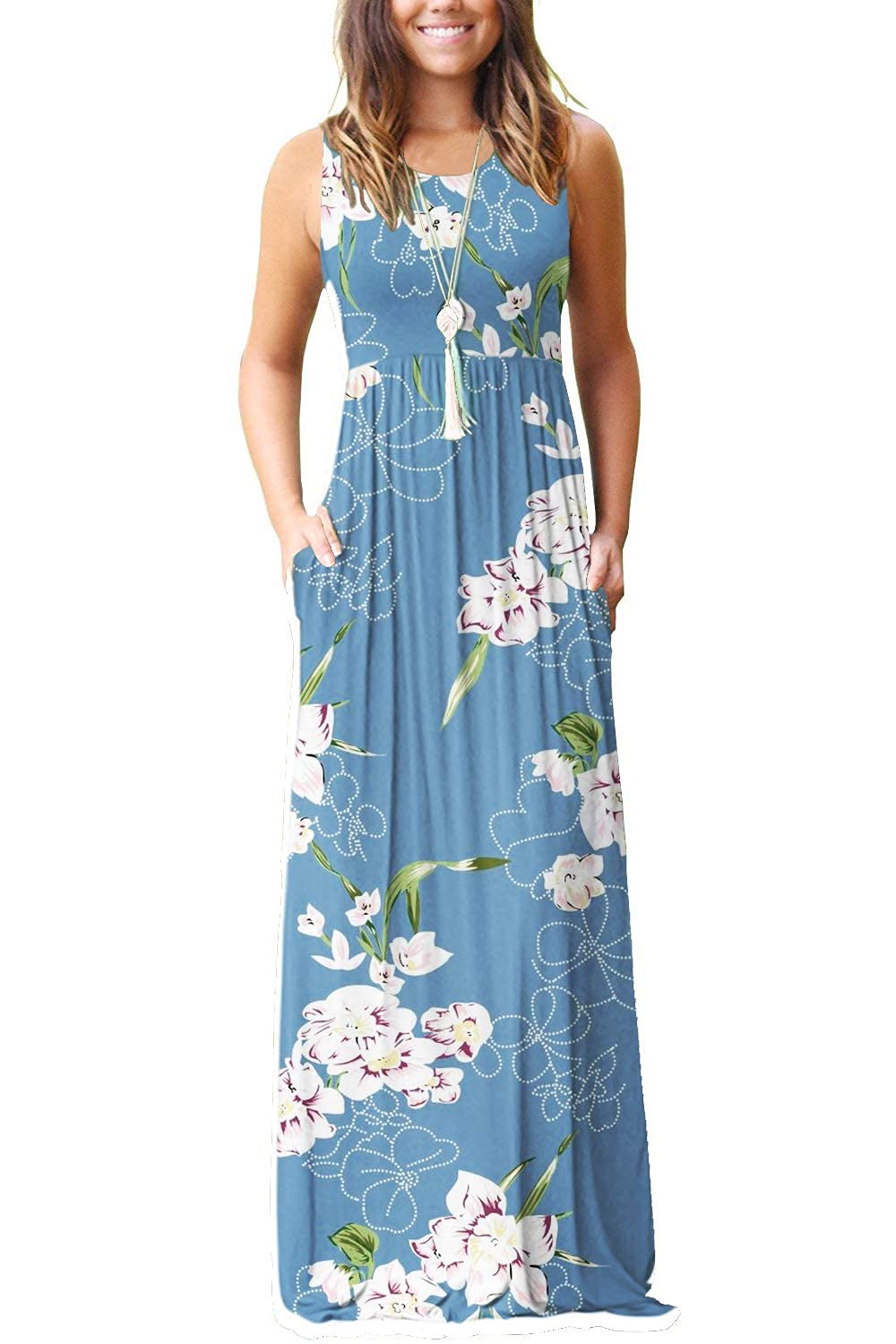 AUSELILY Women's Summer Sleeveless Loose Plain Casual Long Maxi Dresses