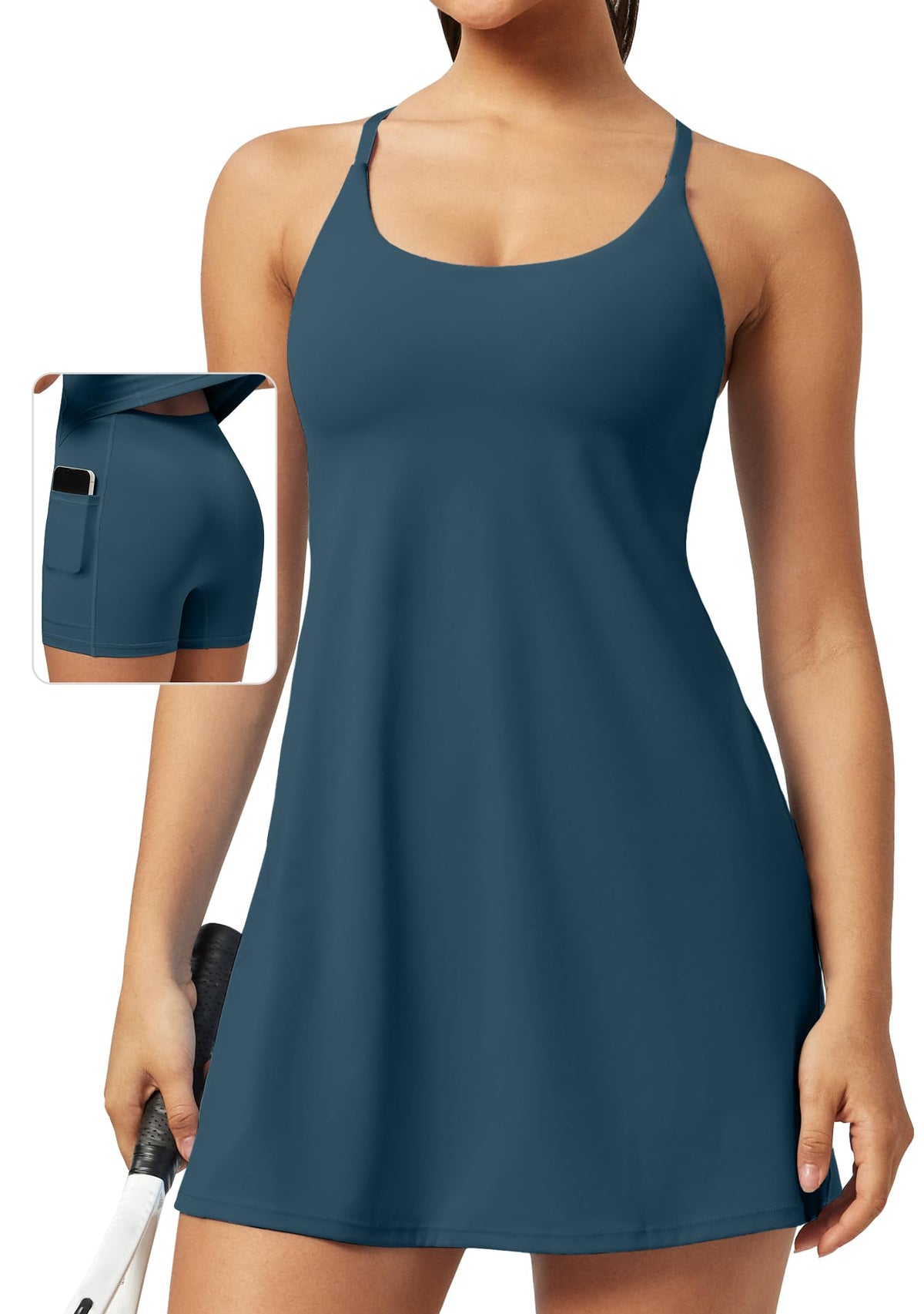 Ewedoos Athletic Tennis Dress for Women with Shorts Underneath Easy Peezy U Neck Adjustable Straps Active Workout Dress