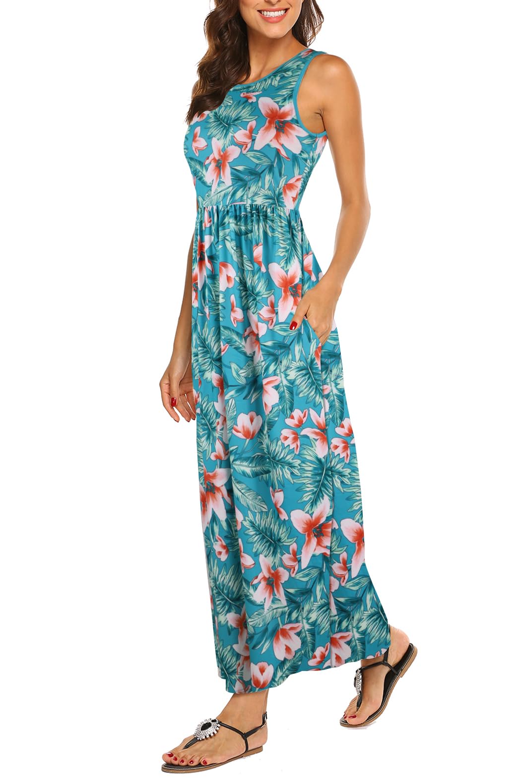 Hount Women's Summer Sleeveless Striped Flowy Casual Long Maxi Dress with Pockets