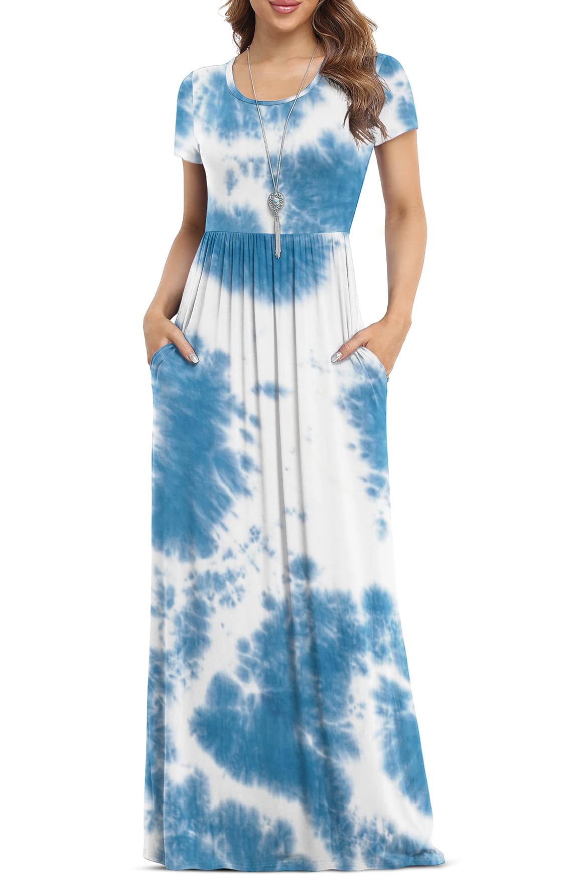 VIISHOW Women's Short Sleeve Loose Plain Maxi Dresses Casual Long Dresses with Pockets