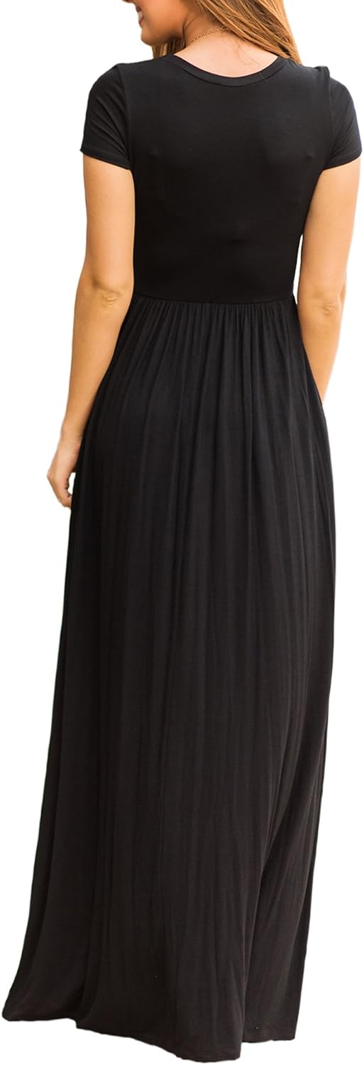 VIISHOW Women's Short Sleeve Loose Plain Maxi Dresses Casual Long Dresses with Pockets