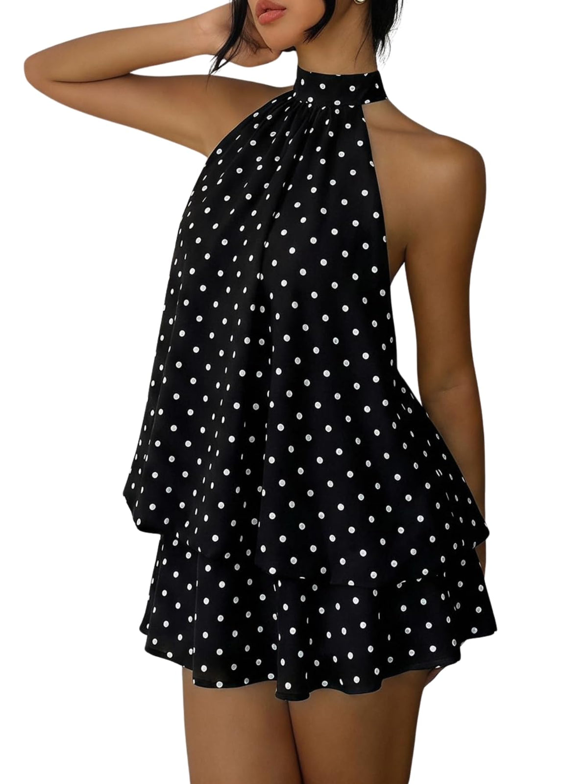 Verdusa Women's Chiffon Halter Drop Waist Flowy Wedding Guest Mini Dresses