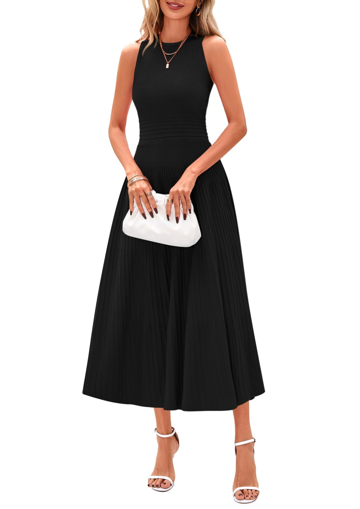 PRETTYGARDEN Women's Summer Pleated Midi Work Dress