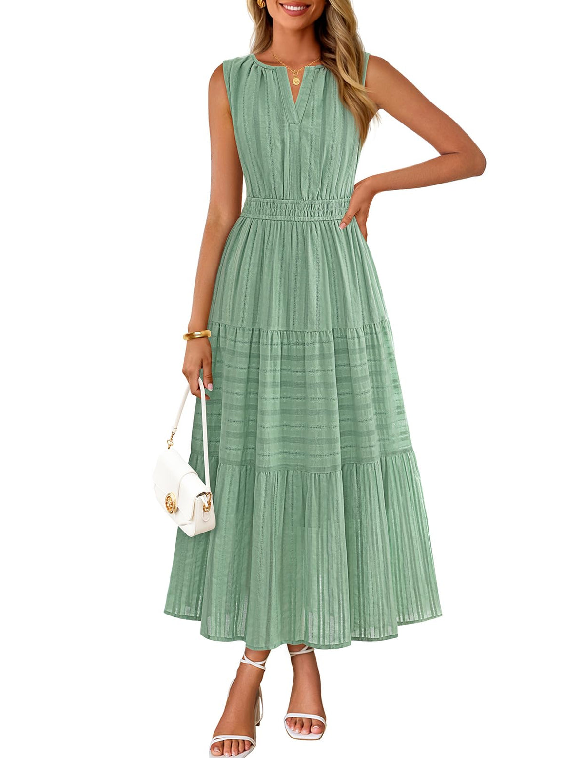 MEROKEETY Summer Casual Sleeveless V Neck Midi Maxi Cotton Dress Women 2026