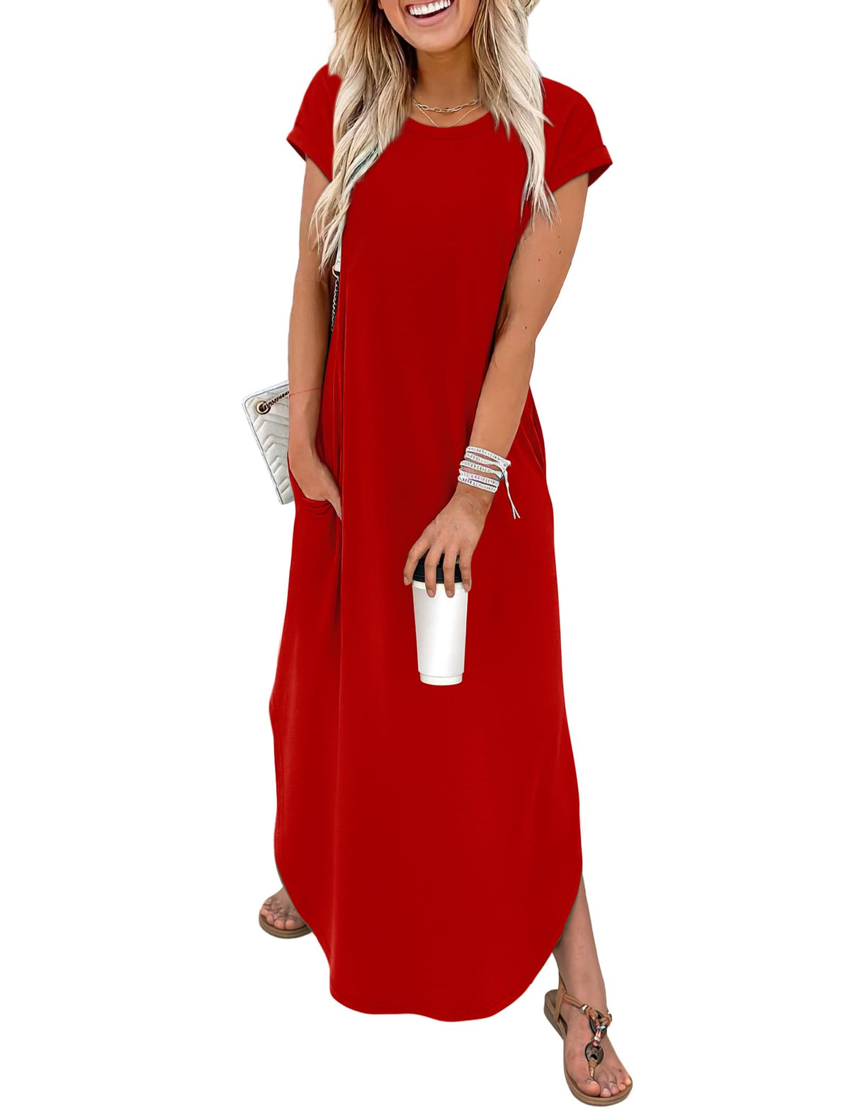 WIHOLL Summer Dresses Cap Sleeve Crewneck Maxi Long Casual Dress with Pockets Beach Vacation Sundresses 2026 Trendy