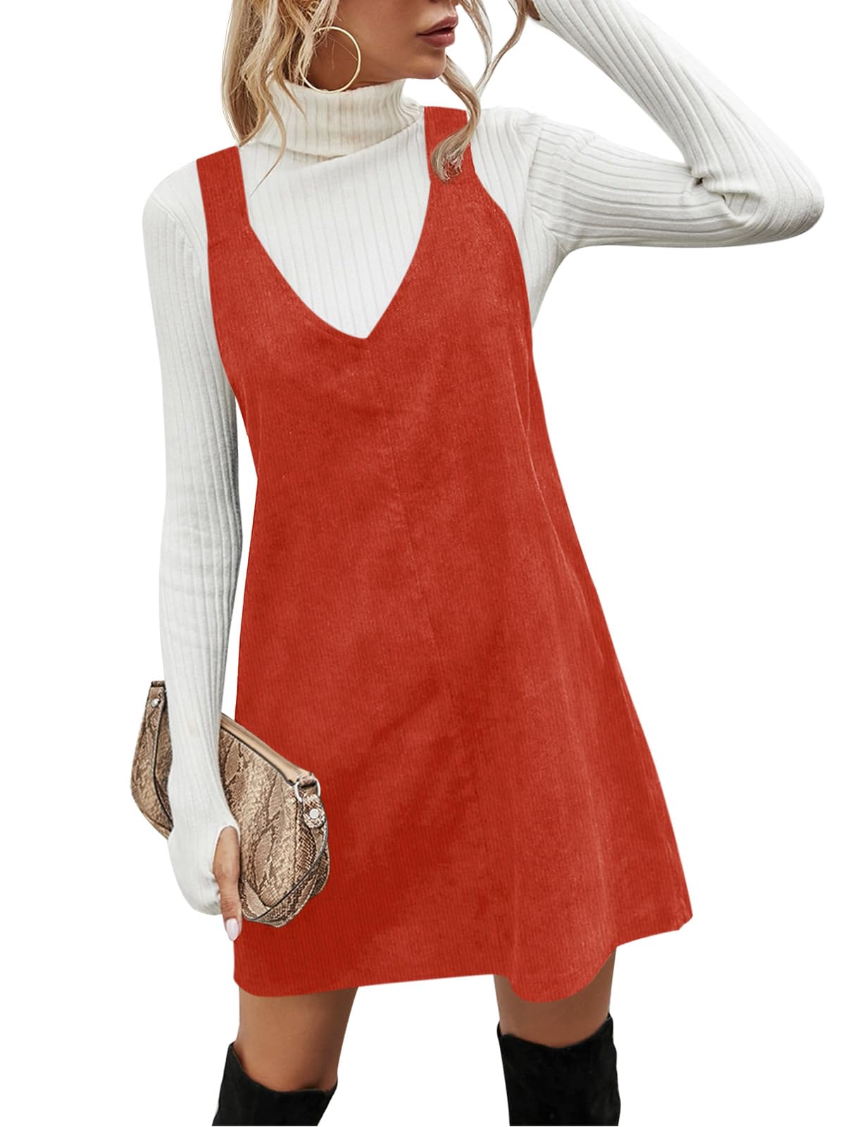 Koinshha Women Corduroy Overall Dress Fall Pinafore Mini Dresses